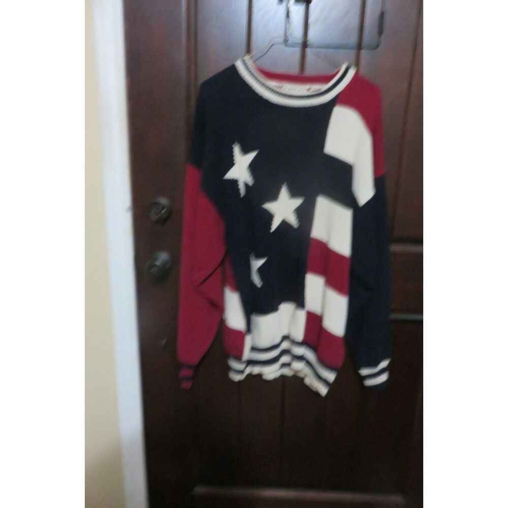 VINTAGE COTTON TRADERS HEAVY KNIT SWEATER PATRIOTIC THEME  SZ XL